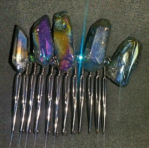 Handmade Dark Irredescent Dyed Quartz Hair Comb